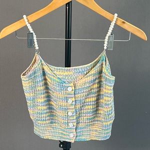 Rainbow Crop Top. Pearl Straps. Button Down